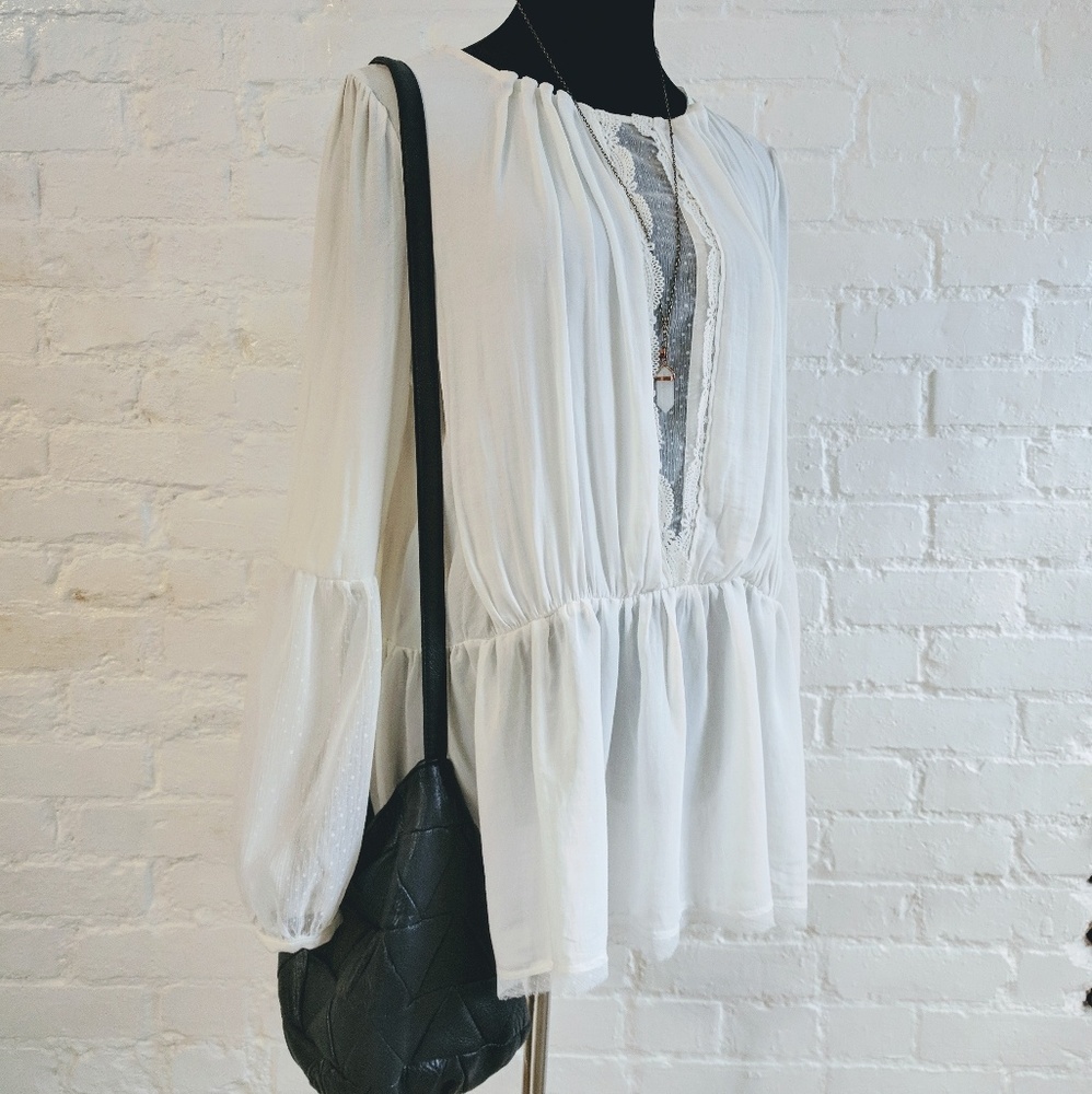 Free People Boho Slit Back Bell Sleeve Peplum Top - Picture 3 of 8